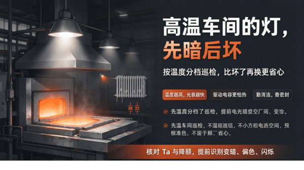&nbsp;高温车间的灯，常见的是先“暗”后“坏”——玻璃窑炉车间的一份巡检思路