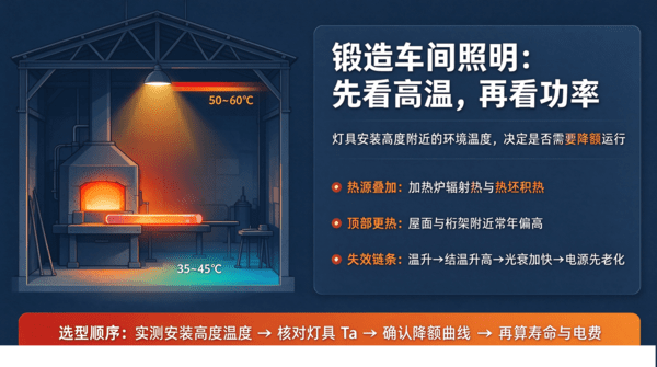  锻造车间照明怎么选：普通工业灯和高温工况款差在哪？
